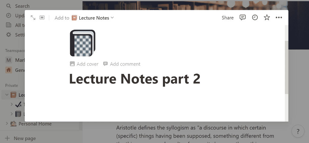adding subpages in notion step 3