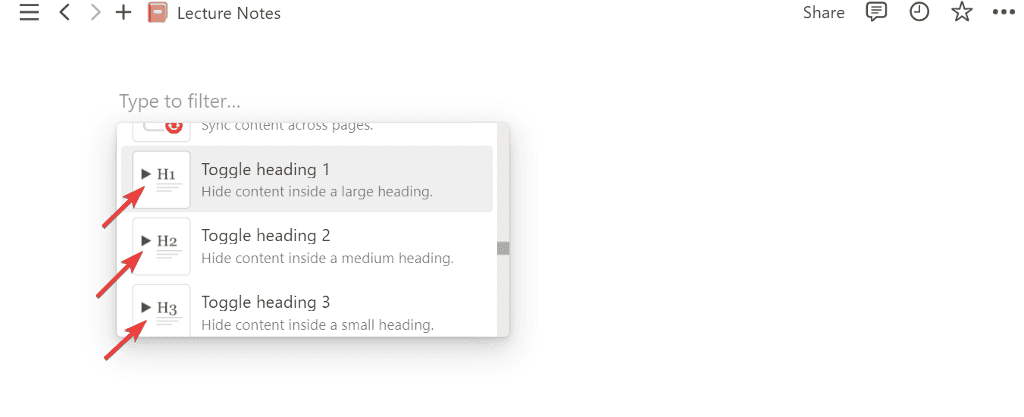 advanced block toggle in notion