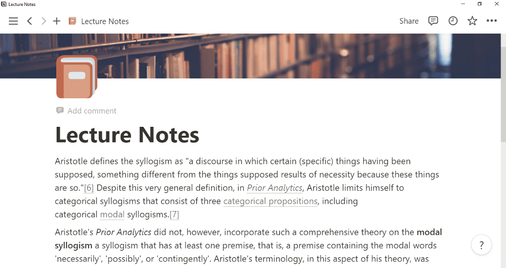 example note in Notion