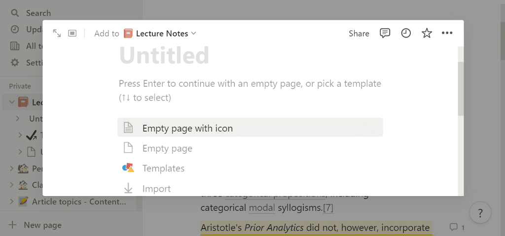how to add subpages in notion step 2