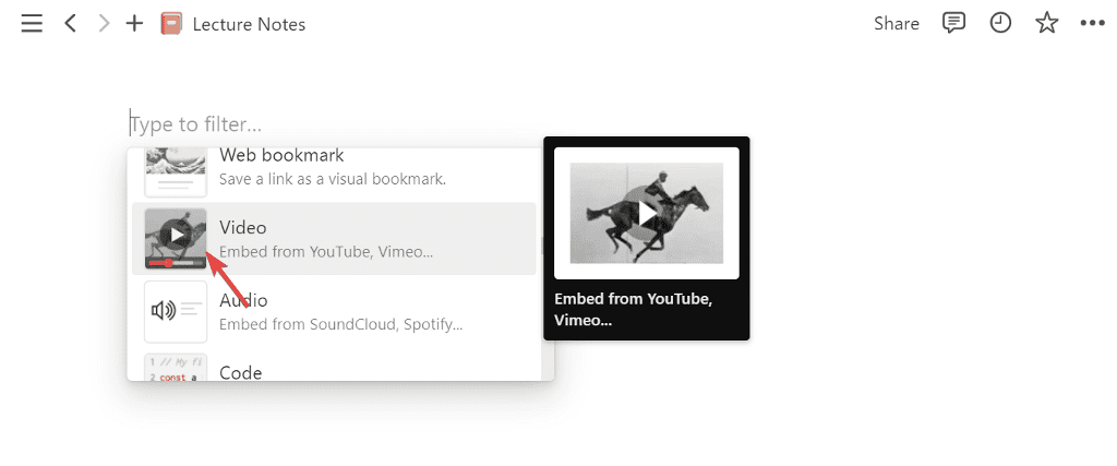 how to embed video in notion