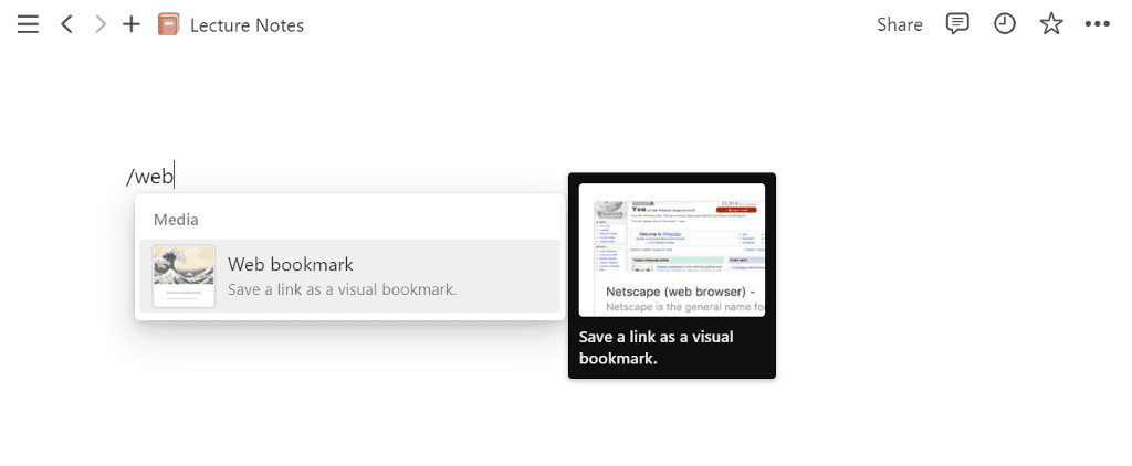 how to enter web bookmark in notion alternate method
