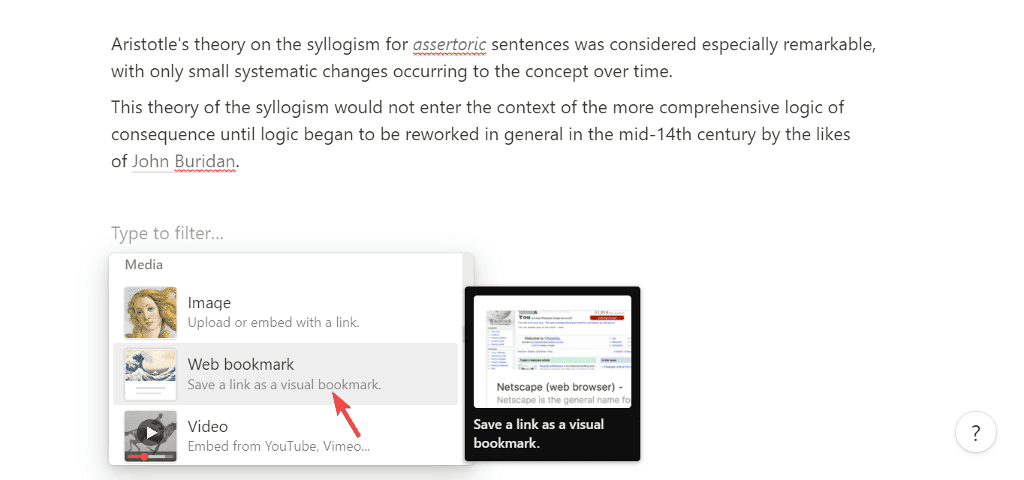 select web bookmark in notion